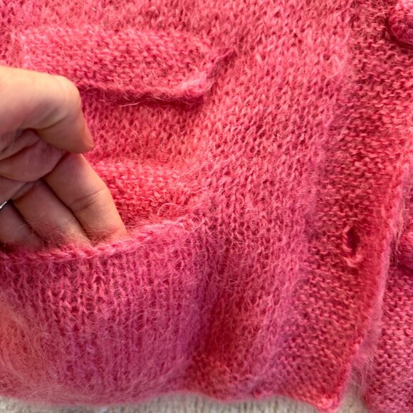 Vintage 60s Pretty in Pink Mohair & Wool Hand Knitted Cardigan Sweater Jackie-O - Picture 2 of 8